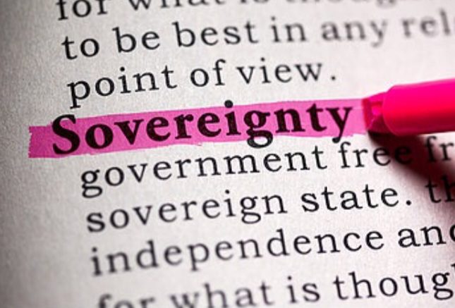 The word Sovereignty highlighted in a dictionary